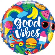 Balloon saying good vibes with summer styled pictures